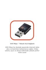 Mini Wifi Adaptör USB 2.0 600 Mbps Kablosuz Alıcı YD48 Siyah