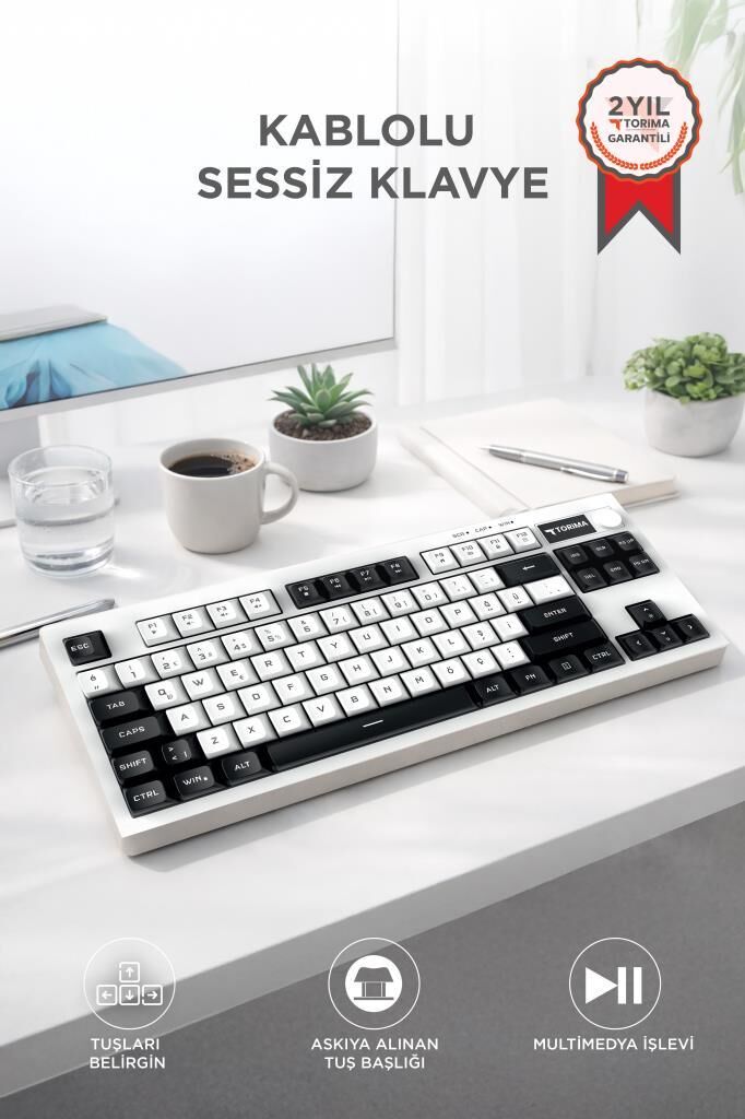 Kablolu Klavye Rgb Işıklı Sessiz Q Klavye TK12 Siyah Beyaz