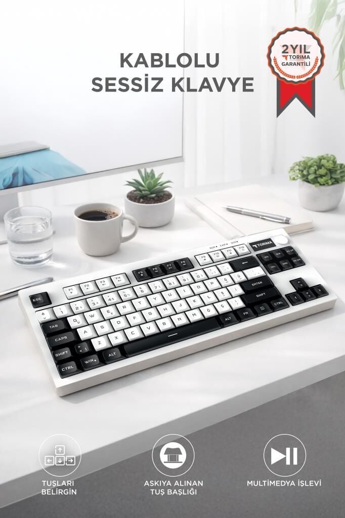 Kablolu Klavye Rgb Işıklı Sessiz Q Klavye TK12 Siyah Beyaz