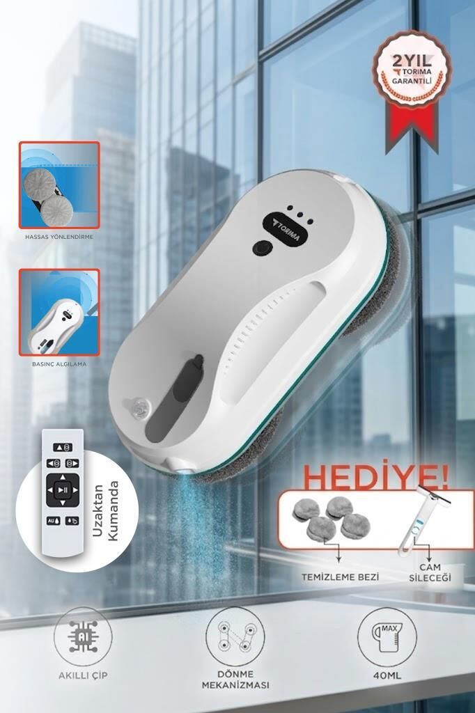 Cam Silme Temizleme Robotu Uzaktan Kumandalı Su Püskürtmeli S9 Beyaz