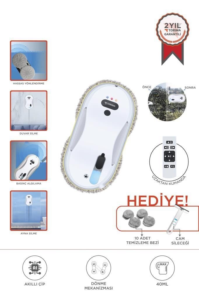 Cam Silme Temizleme Robotu Uzaktan Kumandalı Su Püskürtmeli S9 Beyaz