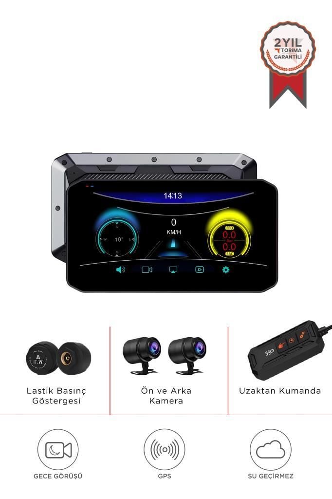 M8E Siyah Ultra Hd Wifi Ön+Arka Kamera ve Tekerlerk Basınç Göstergesi Motorsiklet Carplay