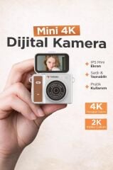 Torima Mini Dijital Kamera 2K Flip Ekranlı Selfie Video Vlog Kamerası CMR46 Kahverengi