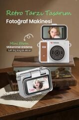 Mini Dijital Kamera 2K Flip Ekranlı Selfie Video Vlog Kamerası CMR46 Kahverengi