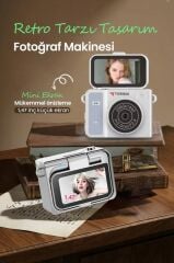 Mini Dijital Kamera 2K Flip Ekranlı Selfie Video Vlog Kamerası CMR46 Mavi