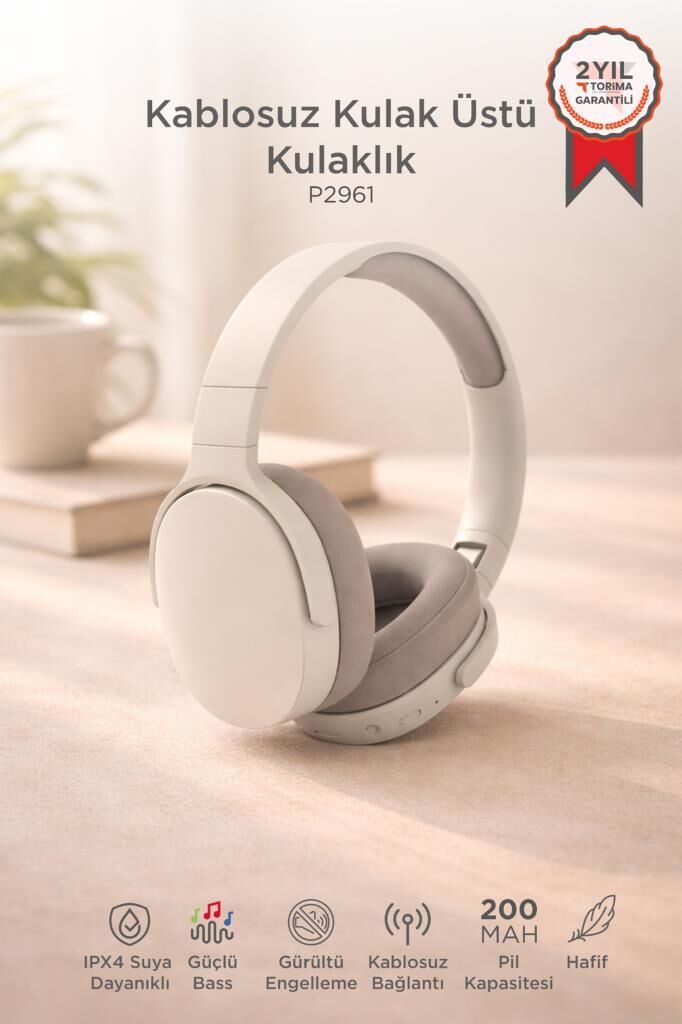 Bluetooth Kulaklık Kulak Üstü Kablosuz Kulaklık P2961 Bej