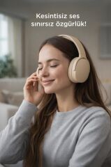 Bluetooth Kulaklık Kulak Üstü Kablosuz Kulaklık P2961 Bej