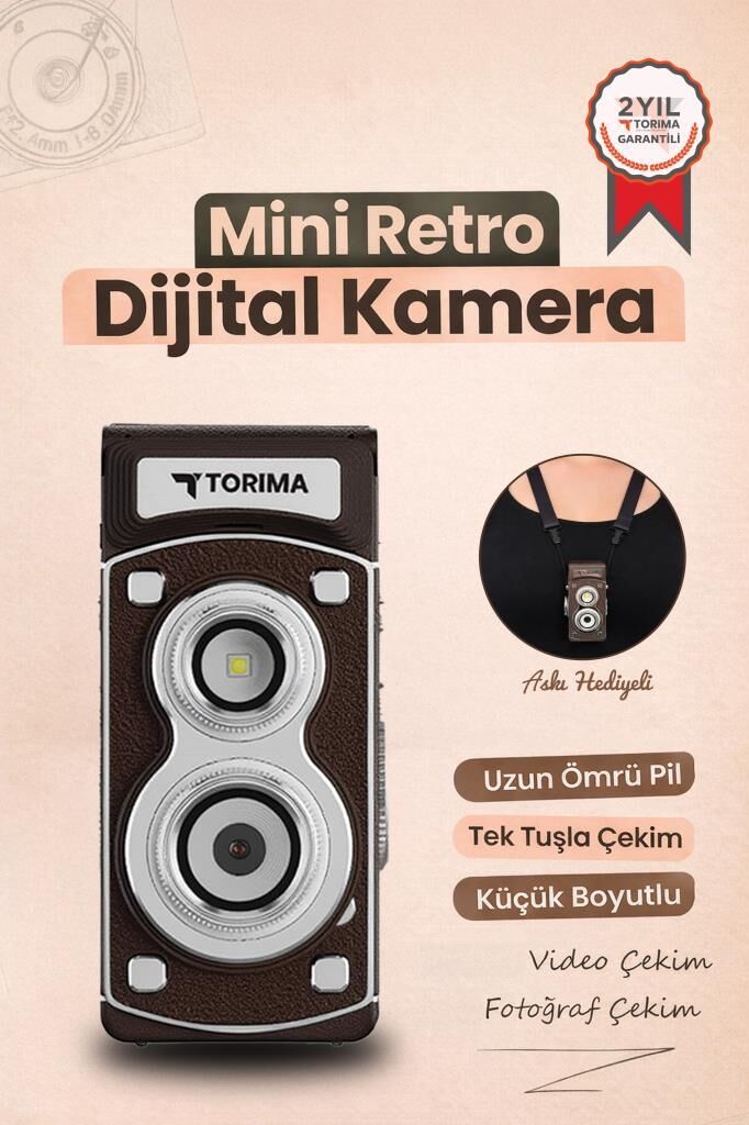 Mini Retro Dijital Fotoğraf Makinesi Video Kamera 1080P CMR44 Kahverengi