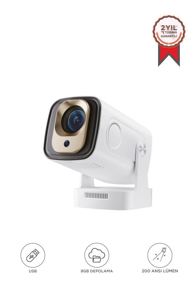 Projeksiyon Cihazı Taşınabilir Ev Sineması Android Akıllı Projektör HY260 Pro Mini Beyaz