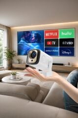 Projeksiyon Cihazı Taşınabilir Ev Sineması Android Akıllı Projektör HY260 Pro Mini Beyaz