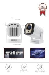 Projeksiyon Cihazı Taşınabilir Ev Sineması Android Akıllı Projektör HY260 Pro Mini Beyaz