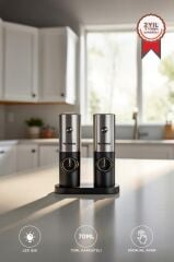 Elektrikli Otomatik Tuz Karabiber Değirmeni Pilli Işıklı Baharat Öğütücü KYMQ-16-BS Siyah