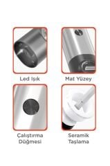 Elektrikli Otomatik Tuz Karabiber Değirmeni Pilli Işıklı Baharat Öğütücü KYMQ-16-BS Siyah