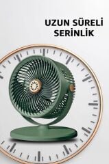 Güneş Panelli Vantilatör Şarjlı Ampüllü 5 Kademeli Taşınabilir Ayarlanabilir Kablosuz Fan F48 Yeşil