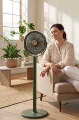 Güneş Panelli Vantilatör Şarjlı Ampüllü 5 Kademeli Taşınabilir Ayarlanabilir Kablosuz Fan F48 Yeşil