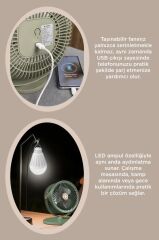 Güneş Panelli Vantilatör Şarjlı Ampüllü 5 Kademeli Taşınabilir Ayarlanabilir Kablosuz Fan F48 Yeşil