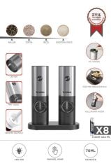 Torima KYMQ-16-BS Siyah Pilli Işıklı Otomatik Yeni Nesil Tuz Karabiber Değirmeni Baharat Öğütücü