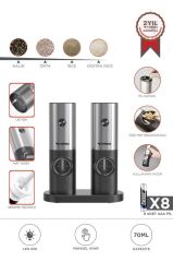 Elektrikli Otomatik Tuz Karabiber Değirmeni Pilli Işıklı Baharat Öğütücü KYMQ-16-BS Siyah