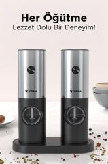 Elektrikli Otomatik Tuz Karabiber Değirmeni Pilli Işıklı Baharat Öğütücü KYMQ-16-BS Siyah