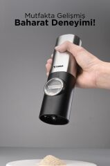 Torima KYMQ-16-BS Siyah Pilli Işıklı Otomatik Yeni Nesil Tuz Karabiber Değirmeni Baharat Öğütücü
