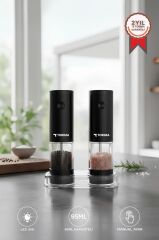 Elektrikli Otomatik Tuz Karabiber Değirmeni Pilli Işıklı Baharat Öğütücü KYMQ-44B-BS Siyah