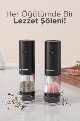 Elektrikli Otomatik Tuz Karabiber Değirmeni Pilli Işıklı Baharat Öğütücü KYMQ-44B-BS Siyah