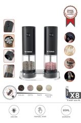 Elektrikli Otomatik Tuz Karabiber Değirmeni Pilli Işıklı Baharat Öğütücü KYMQ-44B-BS Siyah