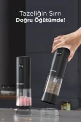 Torima KYMQ-44B-BS Siyah Pilli Işıklı Otomatik Yeni Nesil Tuz Karabiber Değirmeni Baharat Öğütücü