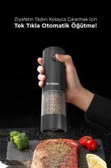 Torima KYMQ-44B-BS Siyah Pilli Işıklı Otomatik Yeni Nesil Tuz Karabiber Değirmeni Baharat Öğütücü