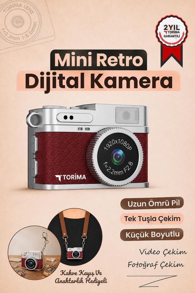 Mini Dijital Kamera Selfie Video Mini Vlog Kamerası Mini Anahtarlık 1080P CMR35 Bordo