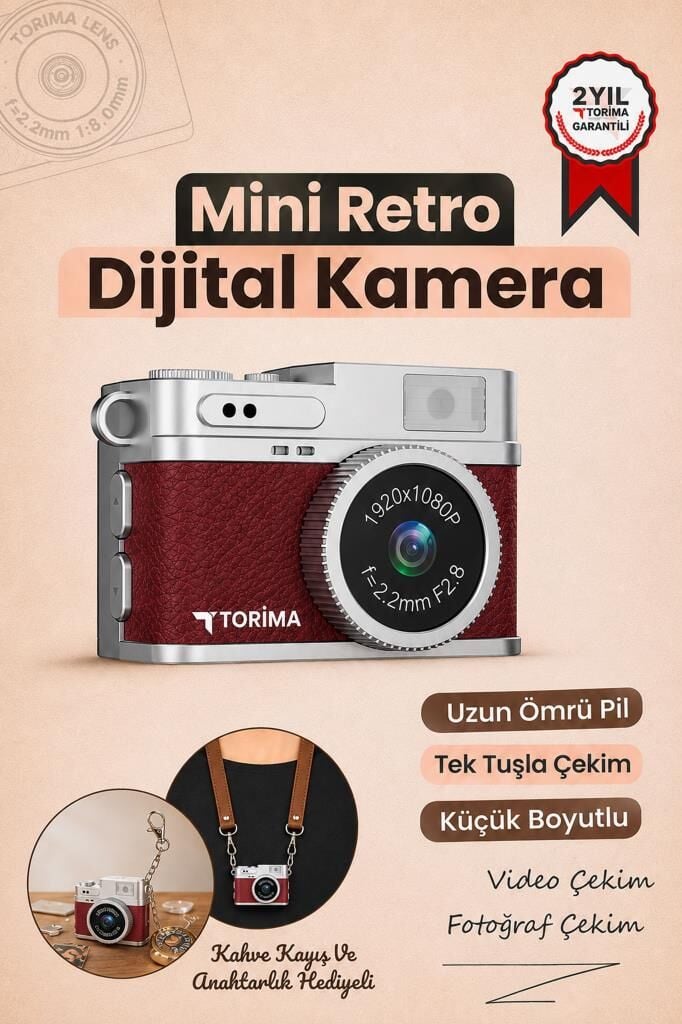 Mini Dijital Kamera Selfie Video Mini Vlog Kamerası Mini Anahtarlık 1080P CMR35 Bordo