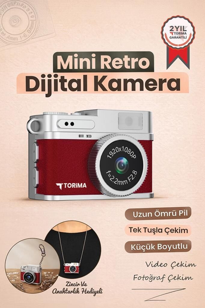 Mini Dijital Kamera Selfie Video Vlog Kamerası Mini Anahtarlık 1080P CMR35 Bordo