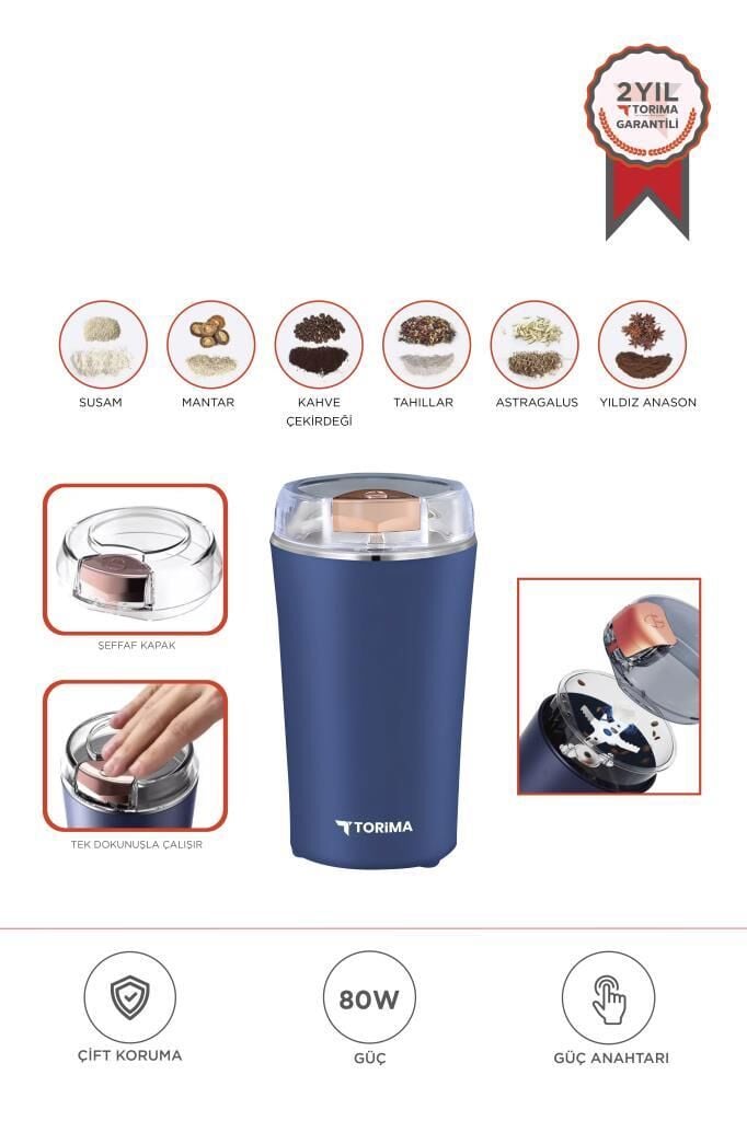 Kahve ve Baharat Öğütücü Paslanmaz Çelik Kahve Değirmeni AV-YM01 Lacivert