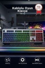 Oyuncu Klavyesi Rgb Işıklı Mekanik Ergonomik Kablolu Klavye TK13 Siyah
