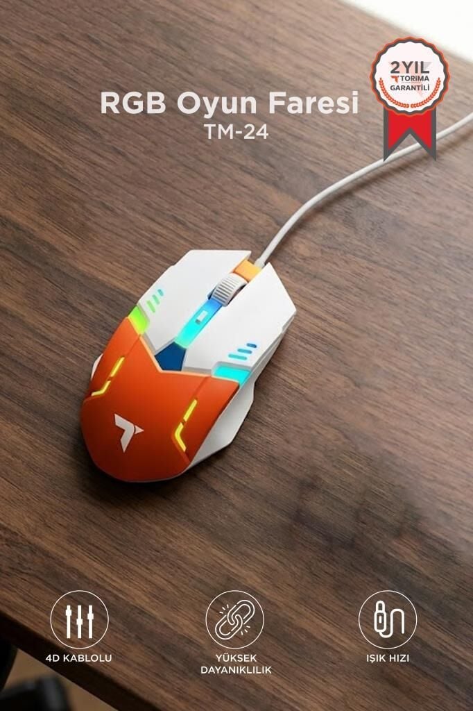 Oyuncu Mouse Rgb Aydınlatma Kablolu Gaming Mouse TM24 Beyaz