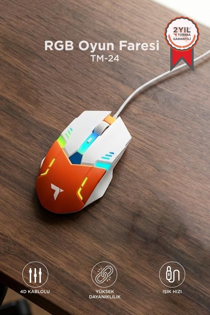 Torima Oyuncu Mouse Rgb Aydınlatma Kablolu Gaming Mouse TM24 Beyaz
