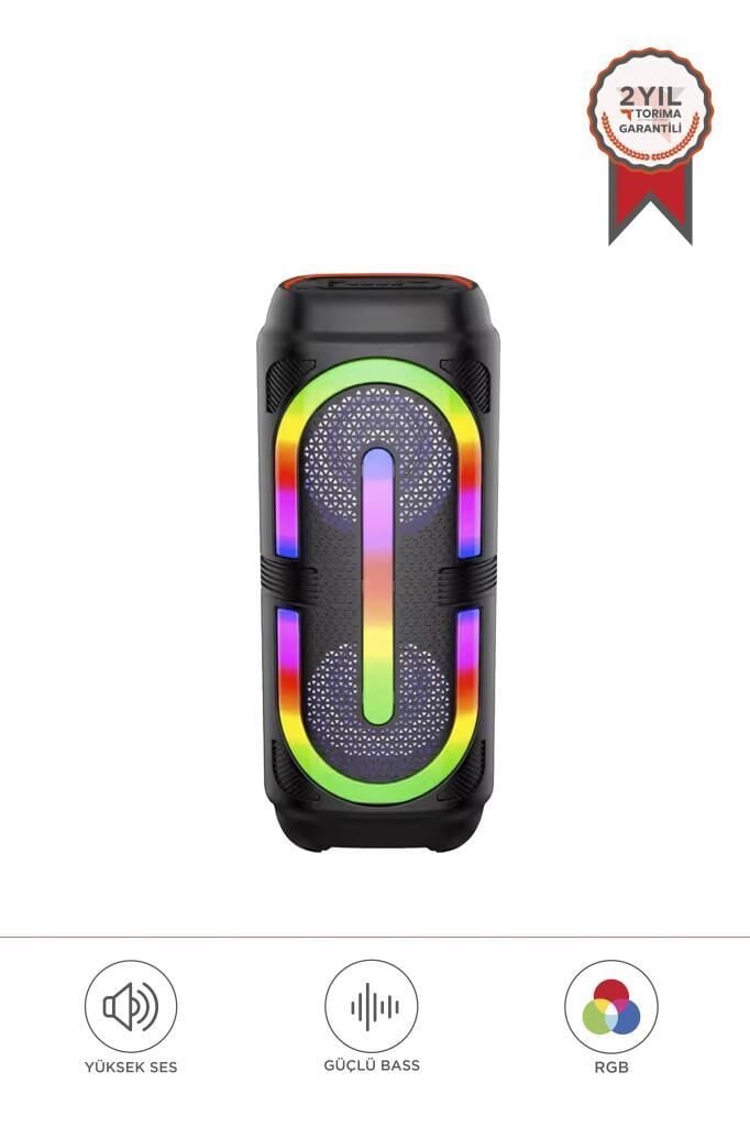 Bluetooth Hoparlör Rgb Işıklı Mikrofonlu Taşınabilir Parti Speaker GTS-2132 Siyah