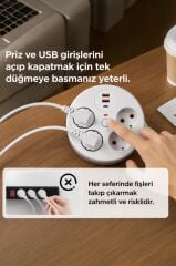 Akım Korumalı Makaralı Priz 3 Port USB Çoğaltıcı Grup Priz 3M RPS01 Beyaz