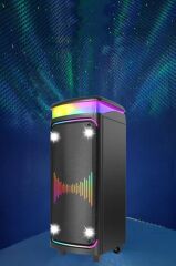 Bluetooth Hoparlör Çift Mikrofonlu Rgb Işıklı Speaker DR-8816 Siyah