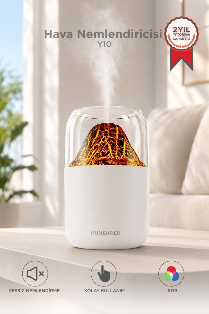 Hava Nemlendirici Aroma Difüzör Renkli Işıklı Sessiz Masaüstü Hava Nemlendirici Y10 Beyaz