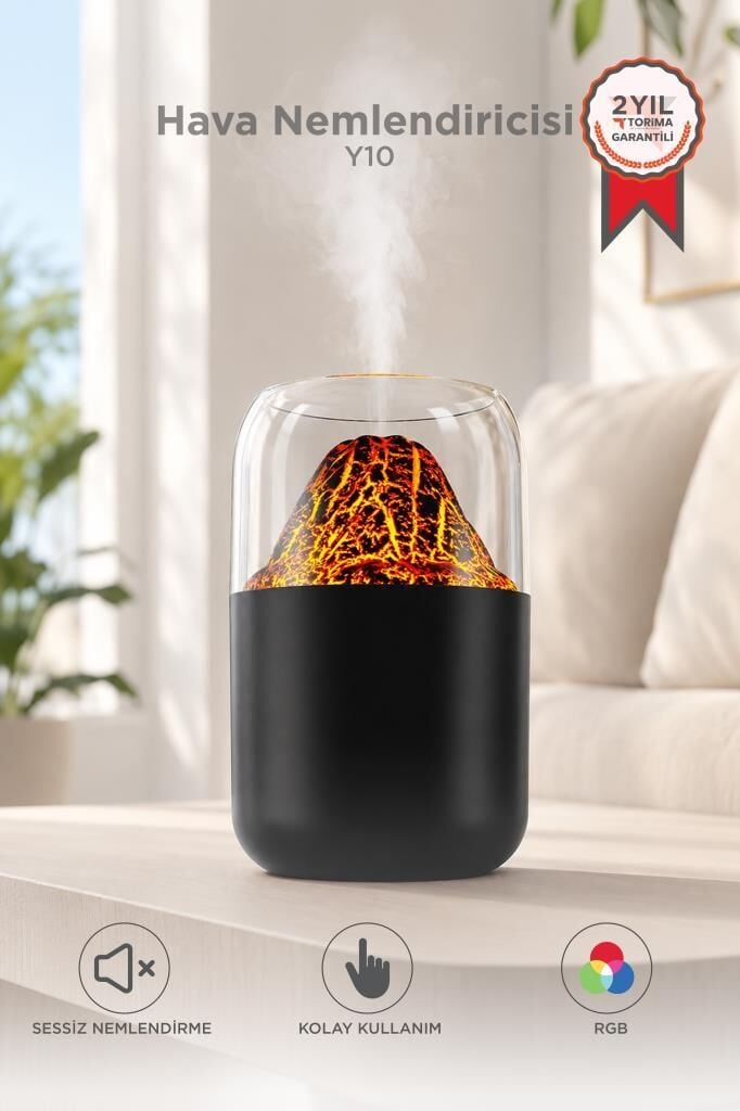 Hava Nemlendirici Aroma Difüzör Renkli Işıklı Sessiz Masaüstü Hava Nemlendirici Y10 Siyah