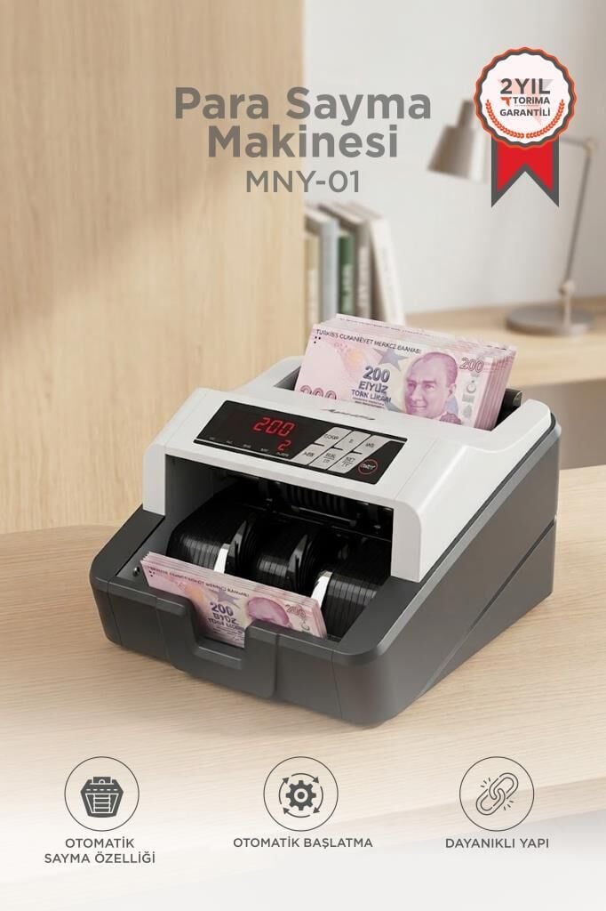 Profesyonel Para Sayma Makinesi UV+MG Sensörlü Geçersiz Para Tespitli MNY01 Gri