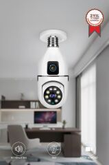 Ampul Kamera Wifi 360° Panoramik Gece Görüş Hareket Algılayıcı Güvenlik Kamerası CMR13 Beyaz