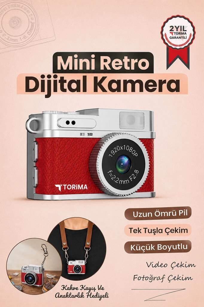 Torima Mini Dijital Kamera Selfie Video Vlog Kamerası Mini Anahtarlık 1080P CMR35 Kırmızı