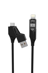 Torima U110 Siyah 4'ü 1 arada ( Type-c , Lightning , USB-A,) 65 W Super Hızlı Akordiyonlu Şarj Kablosu
