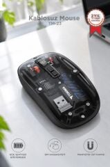 Şeffaf Çift Modlu Fare Bluetooth 5.2 + 2.4G Kablosuz Mouse TM23 Siyah