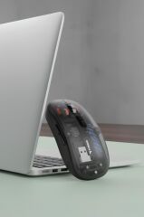 Şeffaf Çift Modlu Fare Bluetooth 5.2 + 2.4G Kablosuz Mouse TM23 Siyah