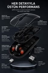 Şeffaf Çift Modlu Fare Bluetooth 5.2 + 2.4G Kablosuz Mouse TM23 Siyah