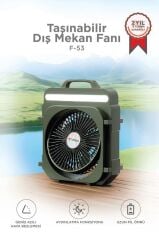 Şarjlı Masaüstü Vantilatör Kamp Tipi 4000 Mah Işıklı Taşınabilir Masa Fanı F53 Yeşil