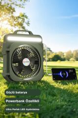 Şarjlı Masaüstü Vantilatör Kamp Tipi 4000 Mah Işıklı Taşınabilir Masa Fanı F53 Yeşil